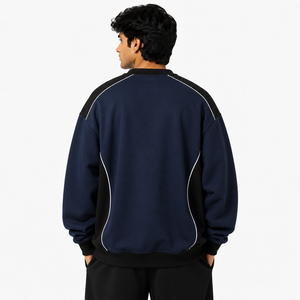 Oversize Men's Sweatshirt Crew Neck Pullover Black Contrast Panel Reflective Piping <b>Raglan</b> Sleeve Casual <b>Top</b> Custom Logo Hoodies - Product Image 2