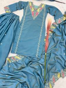 ชุดผ้าชิมเมอร์สุดหรู3ชิ้นลายแฟนซีพร้อมพาลาซโซและดูแมท - Product Image 2