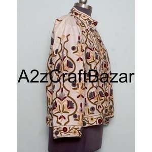 Chaqueta Bomber de Algodón Tejido Reversible Ecológica Hecha a Mano para Mujer, Bordado Floral, Mangas Largas, Ropa de Fiesta de Invierno - Product Image 4