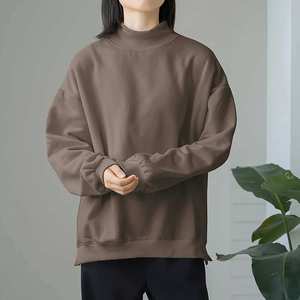 Women's Winter Casual Oversized <b>Mock</b> <b>Neck</b> Sweatshirt 100% Cotton Blend Eco-Friendly Long Sleeve <b>Top</b> Front Logo Badge 2026 - Product Image 1