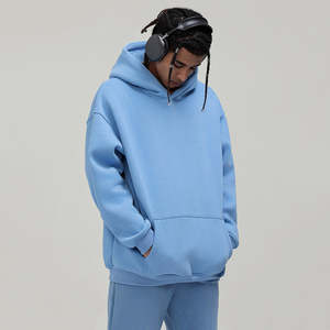 Hauts à capuche de couleur unie d'hiver pour hommes pulls à manches longues pulls molletonnés décontractés avec poche kangourou 100% coton 400g - Product Image 4