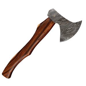 Hacha de Supervivencia para Campamento al Aire Libre, Hecha a Mano, de Acero de Damasco, con Mango de Madera de Palisandro y Funda, Grado Industrial - Product Image 1