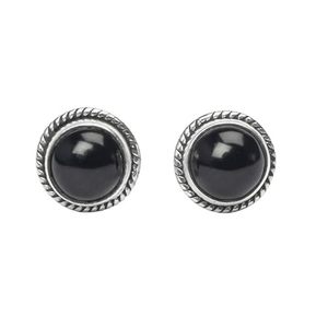 Black Onyx <b>Stud</b> <b>Earring</b> Genuine Sterling Silver Round Cabochon <b>Earrings</b> with Rope Edge Design Classic Black Gemstone Jewelry - Product Image 6