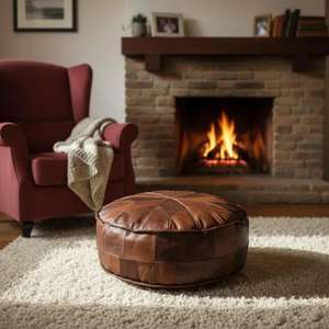 Moroccan Leather Pouf Handmade Ottoman Footstool Traditional Handcrafted <b>Pouffe</b> Home Decor Boho Ottoman <b>Seat</b> Living Roo - Product Image 1