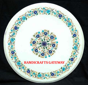 Proveedor indio, mesa con incrustaciones de mármol, forma redonda, hecha a mano, incrustaciones de mármol blanco pulido, uso superior para mesa de decoración del hogar - Product Image 1