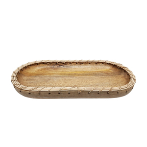 Lot de 2 plateaux rectangulaires en bois de mangue couleur naturelle plateaux alimentaires de grande taille pour décoration de dessus de Table et de Restaurant - Product Image 3