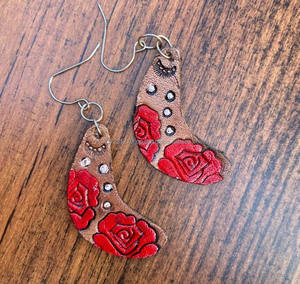 New Arrival Western Style Hand Tooled Carving <b>Leather</b> Earrings Women Cute Trendy Teardrop <b>Leather</b> Flower Earring Western <b>Jewelry</b> - Product Image 3