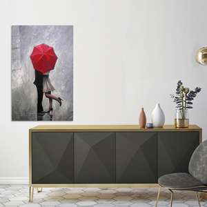 Toile imprimée : Couple sous un parapluie rouge - Décoration murale moderne, ART SUR VERRE TÉRMÉTRAL - Product Image 1