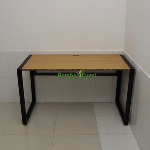SB003a-<b>Solid</b> Oak Bamboo <b>Wood</b> <b>Desk</b> with Iron Frame Natural Color Trim Minimalist Contemporary Design for Bedroom 120x60x75 (cm) - Product Image 3