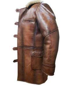 Manteau long en cuir pour homme vieilli, look vintage robuste, vêtement d'extérieur élégant pour l'hiver - Product Image 3