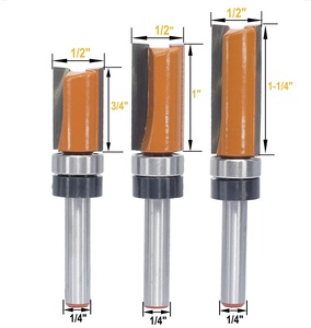 Enrutador de recorte al ras Cortador de patrón de plantilla de <span class=keywords><strong>bits</strong></span>-Vástago de recorte al ras recto Cojinete guiado 2 flauta Punta de carburo-Vástago de 1/4" - Product Image 2