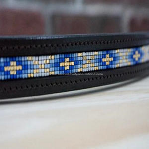 Superior Quality Thick Bridle Leather Black Horse Brow Band Empty Channel Inlaid with Designer Multicolor <b>Beads</b> Hotfix Chain - Product Image 6