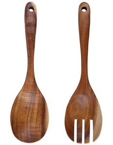 Ensemble de cuillères de service en bois faites à la main de qualité supérieure, en bois d'acacia écologique, avec manche en résine, design classique, ustensile de cuisine pour couverts - Product Image 1