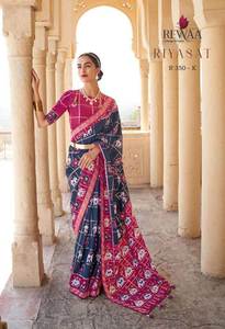 Blusa Sari de seda pura de moda de tendencia de lujo moderna con trabajo impreso Color increíble exportador mundial - Product Image 3