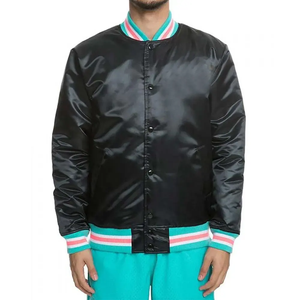Comprar chaqueta bomber casual de satén de seda para hombre diseño de logotipo personalizado chaquetas de cierre a presión con ribete acanalado de alta calidad - Product Image 1