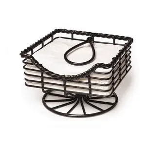 Ustensiles de cuisine en métal Porte-papier de soie de couleur noire de haute qualité Porte-serviettes en fil de fer pur de forme carrée