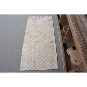 Vintage Turkish Rug 2.2x4.8 ft (66x145 cm), Gray <b>Yellow</b> Southwestern Rug - Product Image 1