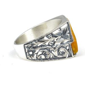 925 Sterling <b>Silver</b> Men's Cluster <b>Ring</b> Square Stone Amber Handcrafted Geometric <b>Statement</b> <b>Ring</b> for Everyday Wear GRS Certified - Product Image 4