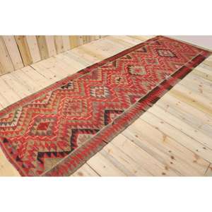 Alfombra Turca Vintage, Alfombra de Pasillo de 3.6x11.2 pies, Alfombra Roja con Diseño Floral - Product Image 1