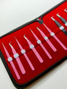 Ensemble de pinces à cils en acier inoxydable de précision à 90 degrés, antistatiques, antimagnétiques, avec pointe argentée noire et rose - Product Image 3