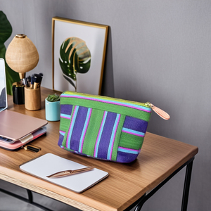 Eco-Friendly Women's Hand Pouch Multicolor Stripes India Manufactured Plastic Recycled Nylon Woven Shopping Outdoor Case - Product Image 4