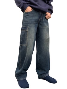Basic Blue Core Baggy Cargo <b>Jeans</b> Waterproof 100% Cotton <b>Elastic</b> <b>Waist</b> - Product Image 2