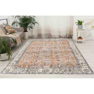 Tapis turc à motifs floraux, tapis orange, tapis bohème, tapis imprimé, tapis fin non tissé - Product Image 1