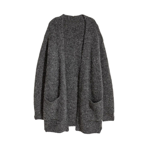 Cárdigan de Manga Larga con Cuello en V, Grueso, Informal, de Color Sólido, para Mujer, Tallas Grandes, con Bolsillos Delanteros, Poliéster/Algodón, Servicio OEM - Product Image 3