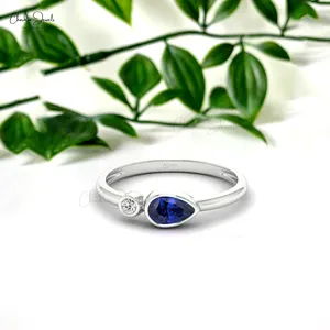 Blauer Saphir Birne Edelstein Ring 14 Karat Massiv gold Weiß Diamant Ring 0,22 Cts September Birth stone Schmuck Großhandel Hersteller