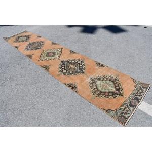 Tapis en laine turque vintage orange et vert 24 'X 11.9' tissage plat avec motif patchwork pour les décorations de salon - Product Image 2