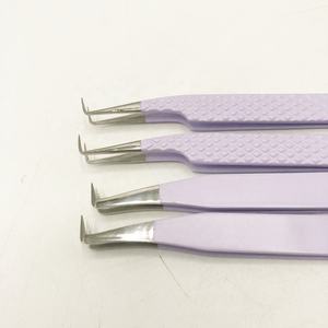 Pinzas profesionales de Extensión de pestañas de acero inoxidable púrpura 90 grados logotipo personalizado punta puntiaguda de agarre de diamante sostenible - Product Image 6