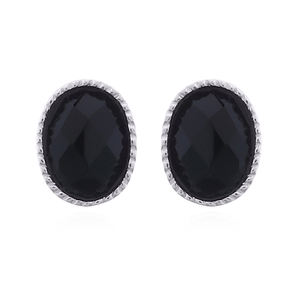 Boucles d'oreilles élégantes ovales en agate noire et argent 925 - Product Image 1