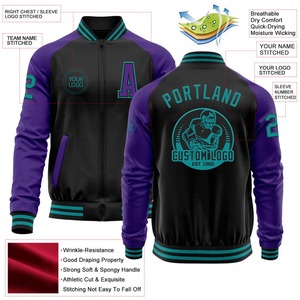 Bombardier personnalisé noir violet sarcelle Varsity Letterman veste à fermeture éclair deux tons coupe-vent Streetwear veste universitaire vintage pour hommes - Product Image 2