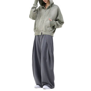 Sweat à capuche pour femme de haute qualité, surdimensionné, à fermeture éclair, avec poche kangourou, épaules tombantes, manches longues, lavage à l'eau, vintage, double fermeture éclair - Product Image 4