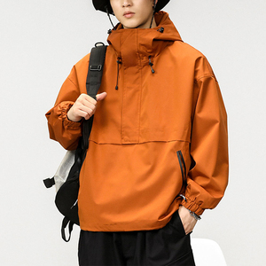 2025 nouveau Design personnalisé demi-fermeture éclair pull à capuche veste couleur unie pull à capuche extérieur coupe-vent veste pour hommes - Product Image 1