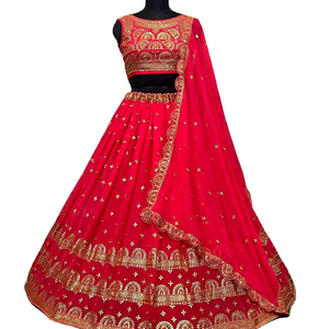 Belle tenue de fête festive Nouvelle arrivée Georgette Silky Blouse & Lehenga et dupatta avec la meilleure offre de réduction - Product Image 1