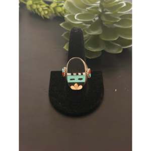 Zuni Handmade Turquoise Multi-Stone Sterling <b>Silver</b> Inlaid <b>Ring</b> Size 9.75 Opal Platinum for Everyday Wear <b>Statement</b> Geometry - Product Image 1