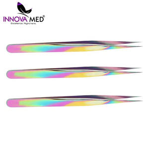 Juego de pinzas para extensión de pestañas de acero inoxidable OEM, pinzas para pestañas de Punta puntiaguda recta y curva - Product Image 4