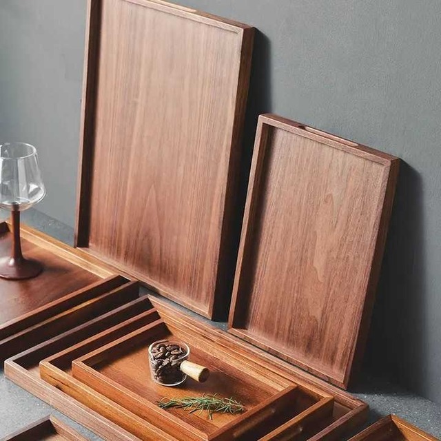 Vintage Rectangular Wooden Serving Tray-Dinner Plate Fruit Snack & Dessert Tray Marco Enterprises Model MN07