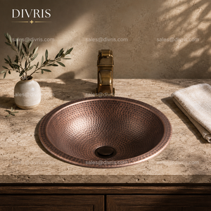 DIVRIS Lavabo vasque en cuivre fait main, simple bac, finition brossée mate, moderne, pour salle de bain, monotrou, épaisseur 1,0-1,2 mm, couleur personnalisable, facile à installer - Product Image 2