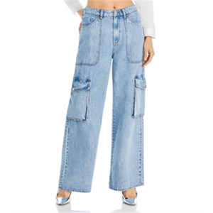 Pantalones Cargo de Pierna Ancha de Talle Alto Blanknyc All Heart Blue, Jeans Estilo Boyfriend de Mezclilla con Estilo Utilitario Simple, Lavables y Transpirables - Product Image 1