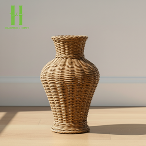 El más vendido, urna con patas de mimbre, jarrón de ratán tejido a mano para flores secas, minimalismo, jarrón de mesa de ratán, OEM de Vietnam - Product Image 1