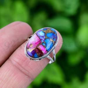 Handmade Kingman Oyster <b>Turquoise</b> <b>Ring</b> Oval Gemstone Sterling Silver Jewelry - Product Image 1