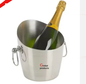 Refroidisseur de vin en aluminium en métal fini argenté à l'aspect simple avec poignée pour restaurant et bar d'hôtel - Product Image 3