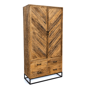 Certified Solid Mango Wood Shaker 2-Door Herringbone Wardrobe <b>Cabinet</b> Metal Frame <b>Rustic</b> Modern Storage Armoire Living Room 2 - Product Image 4