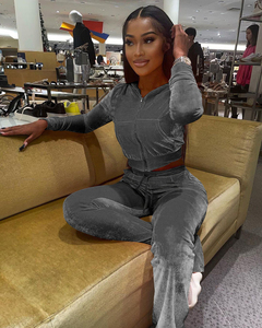 Nouveau élégant femmes velours survêtements pour femmes survêtement haut court sweats à capuche et Jogging survêtement 2 pièces ensemble - Product Image 5