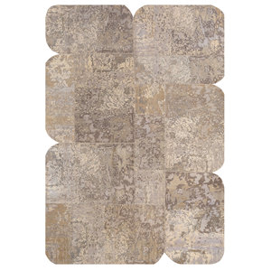 พรมขนสัตว์ถักมือลายปะติดสีเบจและสีน้ำตาลทรงสี่เหลี่ยมผืนผ้า ดีไซน์แบบจิ๊กซอว์ สำหรับห้องนั่งเล่น ห้องโถง รุ่น Pwc-920 - Product Image 1