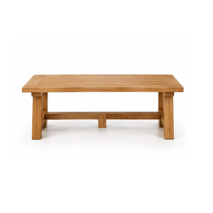 Table de salle à manger d'extérieur en bois massif avec pieds en tréteau robustes, table rectangulaire en bois pour jardin, patio, restaurant et hôtel - Product Image 2