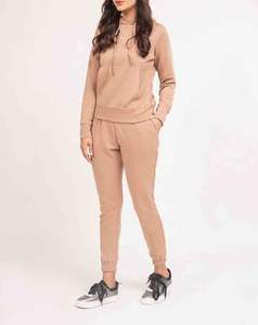 Conjunto Deportivo de 2 Piezas, Sudadera con Capucha y Pantalones Deportivos Acampanados, Color Sólido, 100% Algodón, Estilo Vintage con Encaje Bordado, Transpirable - Product Image 1