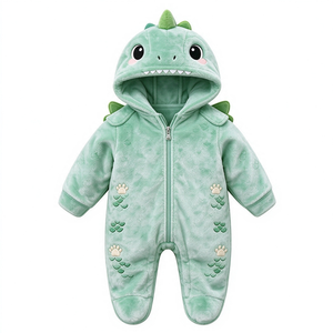 Combinaison unique pour bébé en peluche verte en forme de dinosaure, avec capuche 3D et pieds intégrés, combinaison douce d'hiver pour nouveau-né - Product Image 5